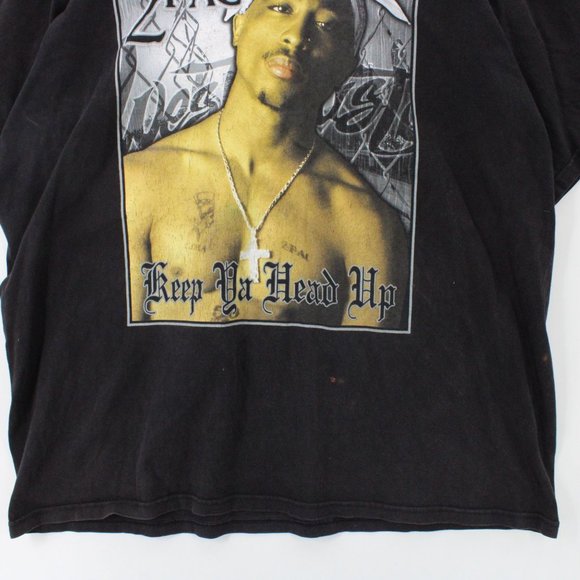 Vintage Pro Club Shirt Mens Black Short Sleeve Heavyweight 2PAC Keep Ya Head Up - Picture 4 of 9